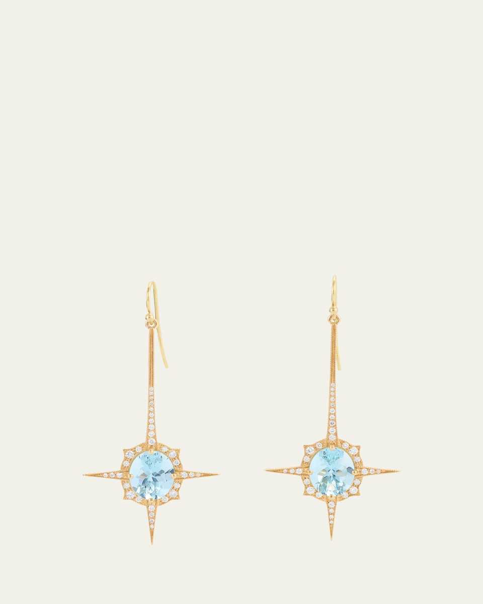 18K Yellow Gold Oval Aquamarine Spike Earrings